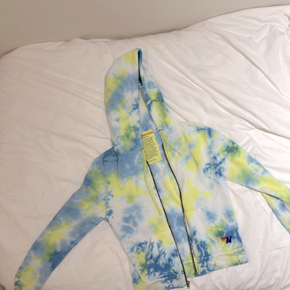 Aviator nation zip-up tie dye blue and yellow jacket